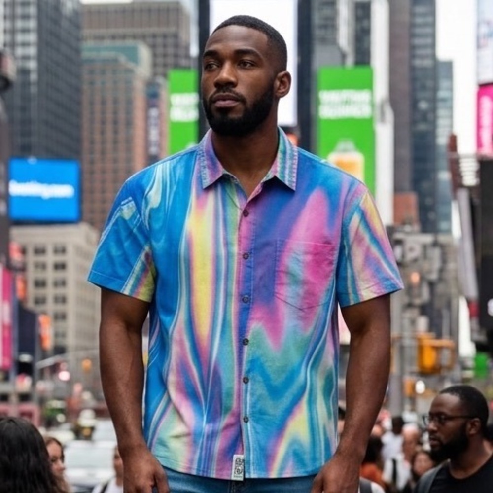 Eleven Oasis Mens Psychedelic Marble Print Cotton Short Sleeve Button Shirt M